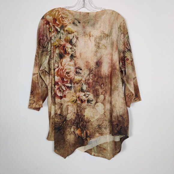 Dressbarn Women's Blouse Size 2X Beige Flowered Jeweled Cord Embroidery Y2K Chic - Picture 7 of 11